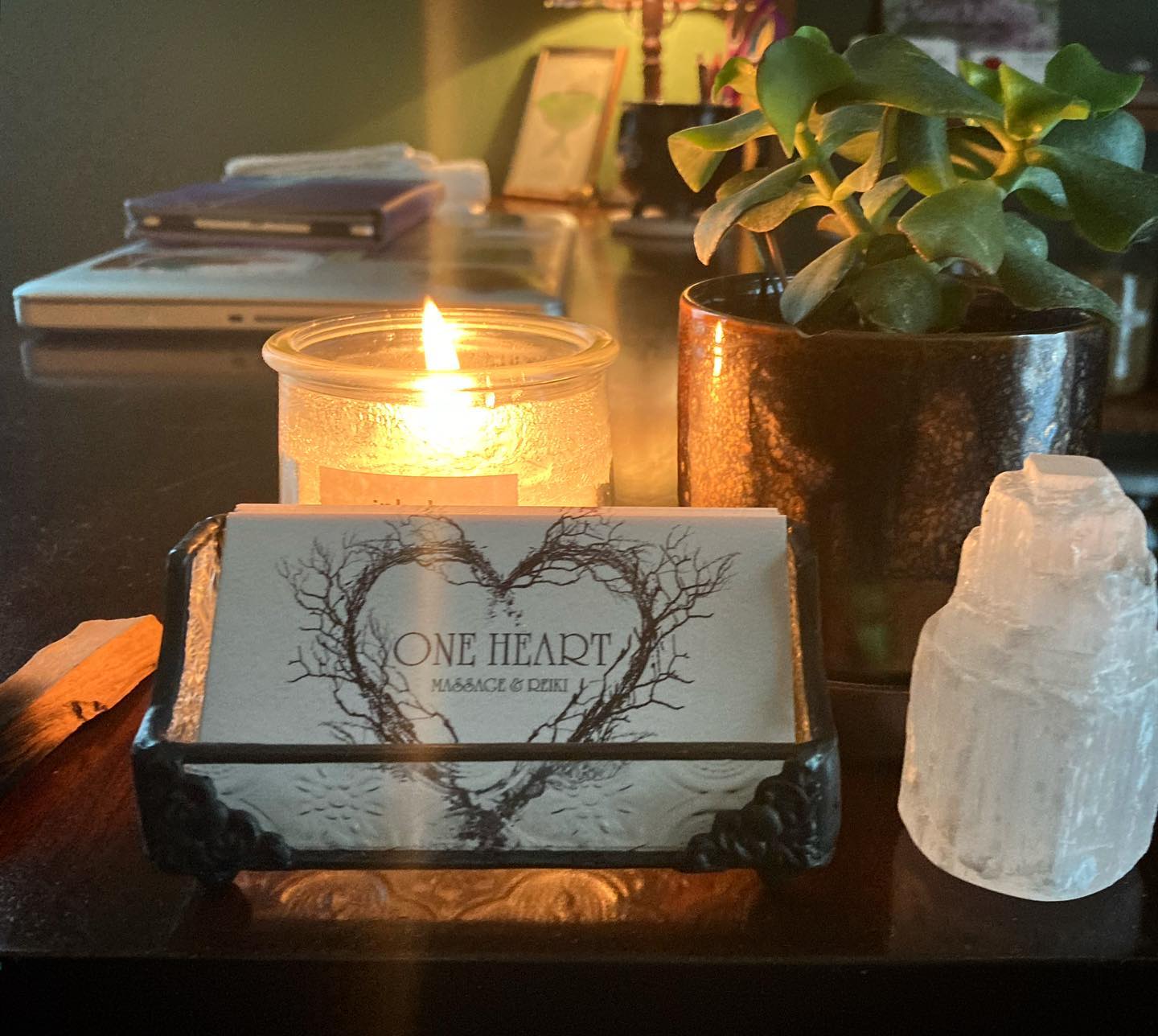 Business Cards & Candle from One Heart Massage