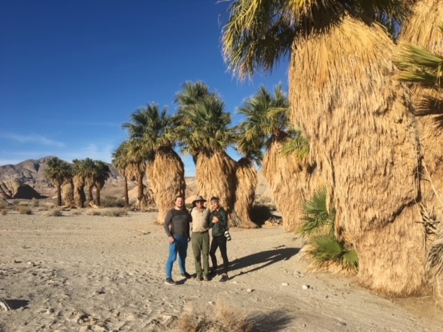 California Overland Desert Excursions People standing in front of palm trees photo