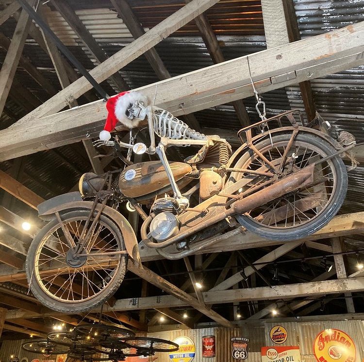 Motorcycle hanging from the ceiling photo